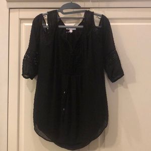 Black pin dot tunic blouse
